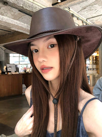 美式复古西部牛仔帽女春夏季新款户外骑马旅行遮阳防晒帽子登山帽