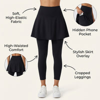 Gym Leggings for Women with Skirted Design for Workout, High Waist Sculpting with Pockets, 7/8 Cropped Elastic Polyester Activewear