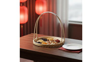 Handmade Tiered Bamboo Basket with Handle Multi-Layer Food Display Stand Woven Snack Serving Tray for Afternoon Tea, Party, Hotel, Living Room