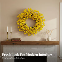 Yellow Forsythia Wreath Versatile Decor Artificial Forsythia Wreath Vivid and Lively Yellow Flower Garland for Gift Recipients, Porch, Patio