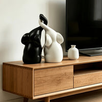 Set of 2 Intertwined Elephant Statue Black and White Loving Elephant Statue Matte Finish Couple Figurine Smooth