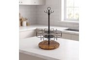 Cup Holder Rack with Wooden Base Compact Rotating Cup Stand Modern Tumbler Holder   for Pantry