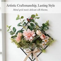 Nordic Style Artificial Dahlia Flower Wall Decor with Iron Grid for Living Room Entrance