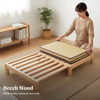 expandableable Slatted Bed Frame Space-Saving transformable Daybed Frame Pull-extendable Mechanism Bedroom Furniture for Hosts, Students, Small Spaces, Living Room