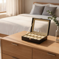 Watch Display Box PU Leather Watch Organizer with Window Dustproof Jewelry Box with Dividers for Collectors, Dresser, Closet