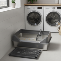 Stainless Steel Cat Litter Box with Anti-Splash Hood and Litter Mat