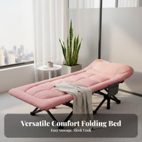 Foldable Design Padded Camp Bed Space-Saving Padded Single-Person Lounger Quick Setup Folding Cot Heavy Duty Frame for Office Workers, Outdoor Enthusiasts, Home Guests, Hospital, Travel