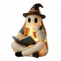 Ghost Figurine with Witch Hat Resin Ghost Statue with Witch Hat Tabletop Ornament Quirky Cute for Shelf, Mantel