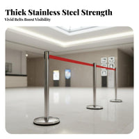 Anti-Rust Stainless Steel Retractable Belt Barrier Heavy-Duty Base Retractable Belt Crowd Control Post Long-Lasting Double Layer Queue Stanchion Weather Resistant for Event Organizers, Retail Managers, Business Owners, Events, Exhibition Halls, Airports
