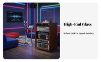 High Load Capacity KTV Sound System Cabinet Heavy Duty Amplifier Rack Stand Stable Structure Home Theater Equipment Cabinet Tempered Glass Door for Audiophiles, Studio, Living Room