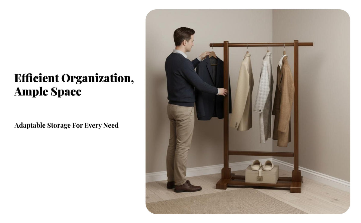 Simple Modern Design Floor-Standing Clothes Space-Saving Freestanding Coat Hanger Stable Base Garment Rack Multi-Functional for Students, Homeowners, Bedroom, Cloakroom, Entryway, Laundry Room