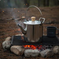 Stainless Steel Campfire Kettle Portable Outdoor Tea Pot Wooden Knob Lid Camping Water Boiling Pot for Backpacking
