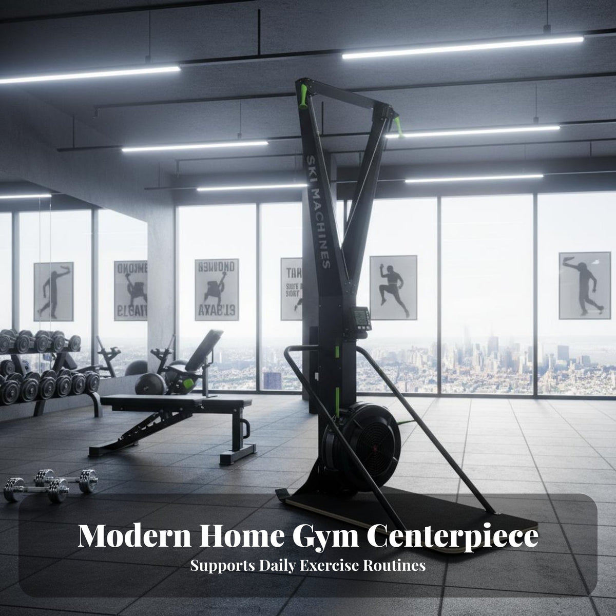 Air Resistance Ski Machine High Calorie Expend Ski Ergometer Non-Slip Base Full Full-Body Cardiovascular for Athletes, Gym