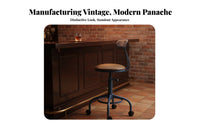 utilitarian aesthetic Wheeled Stool with spinerest Adjustable Height Wheeled Task Stool with Footrest Retro Design Seating Furniture 360-Degree rotate for Business Owners, Professionals, Cafe, Office, Kitchen, Workshop