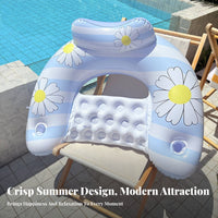 Leaf Print Inflatable Recliner Cooling Mesh Seat Water Lounger with Backrest Fast Inflation Inflatable Pool Chair for Adults, Men, Beach, Vacation