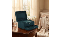 Divided Compartments Velvet Jewelry Box Hinged Lid Jewelry Box with Drawer Metal Latch Display Case Green