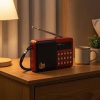 Red Portable Radio Rectangular Mini Radio Black Front Grille Electronics Telescopic Antenna