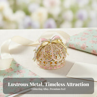 Enamel Finish Jeweled Jewelry Box Gold-Tone Trim Crown-Shaped Jewelry Box Hinged Lid Trinket Organizer Decorative Bow