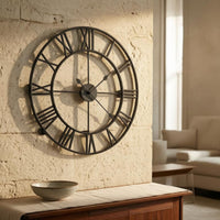Unframed Frame Black Roman Numeral Wall Metal Frame Wall Clock Retro Noiseless Round Wall Metal Frame Wall Clock European Style Home Decor Decorative for Living Room