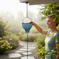 Hollow Cut Design Blue Hummingbird Rain Chain Handcrafted Look Hummingbird Rain Chain Water Guiding Outdoor Decor Weather-Resistant for Eaves, Garden