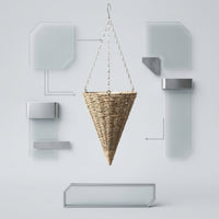 Hanging Basket Set of 3 for Plant Pot Display, Woven Basket with Chain for Hanging Plant, Cone Shape Wall Planter, Rustic Garden Decoration