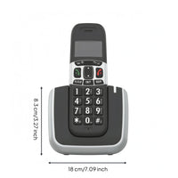Large Buttons Digital Cordless Telephone Call Function Keys Cordless Handset Black Finish Charging Base Cradle Silver Trim