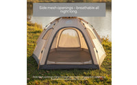 Ventilated Hexagonal Dome Tent Khaki Beige Automatic Camping Tent