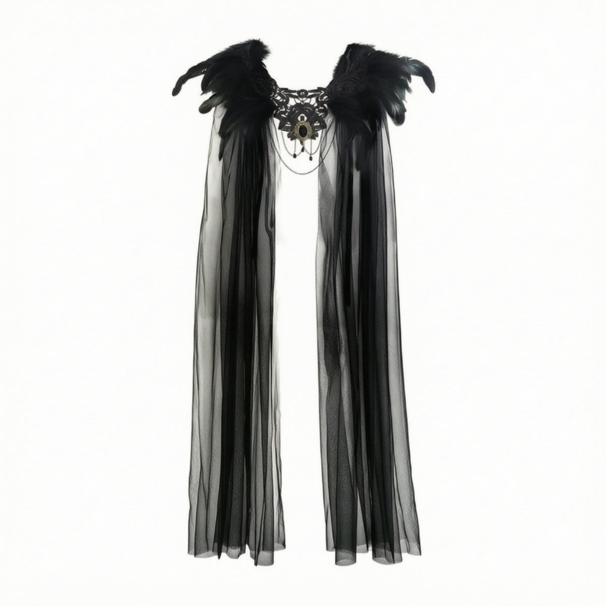 Feather Cape with Lace Collar Translucent Lace Collar Cape Draping
