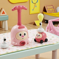 Cartoon-Style Balloon Powered Car with Launcher Battery-Battery-Independent Balloon Launcher Toy Set STEM Air-Powered Car Toy Interactive for Children, Toddlers, Indoor Racing, Playroom