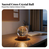 Cross Crystal Ball Lamp Inspirational Gift 3D Engraved Crystal Sphere Luminous LED Cross Night Light for Students, Friends, Bedroom, Study, Desk