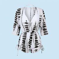 Swimsuit for Girls and Womens Bikini Sets for Water Sports, Three Piece Long Sleeve Printed Design with Mesh Detailing