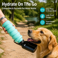 Dog Water Bottle, Portable Pet Water Bottle for Walks & Road Trips, Silicone Dog Travel Water Bottle with Integrated Dispenser, Blue