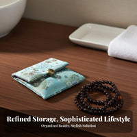 Brocade Jewelry Pouch Double Layer Button Closure Trinket Bag Elegant Design Soft Jewelry Storage Bag for Collectors, Journeyers, Daily Use, On The Go