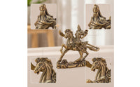 Guan Gong Figurine Brass Guan Gong Statue Antique-Style Mounted Fighter Figurine for Collectors, Car Interior, Office, Paperweight