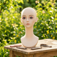Mannequin Head with Shoulders Matte Manikin Head with Shoulders Life-Size Hairpiece Display Bust for Cosplay