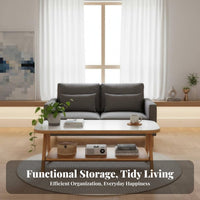 Mid-Century-Century Modern Design Low Table with Storage Shelf Stable Construction Household Furniture Hidden Compartment Rounded Corner Top for Apartment Dwellers, Homeowners, Telecommute Workers, Living Room, Small Compact Areas, Balcony, Lounge Area