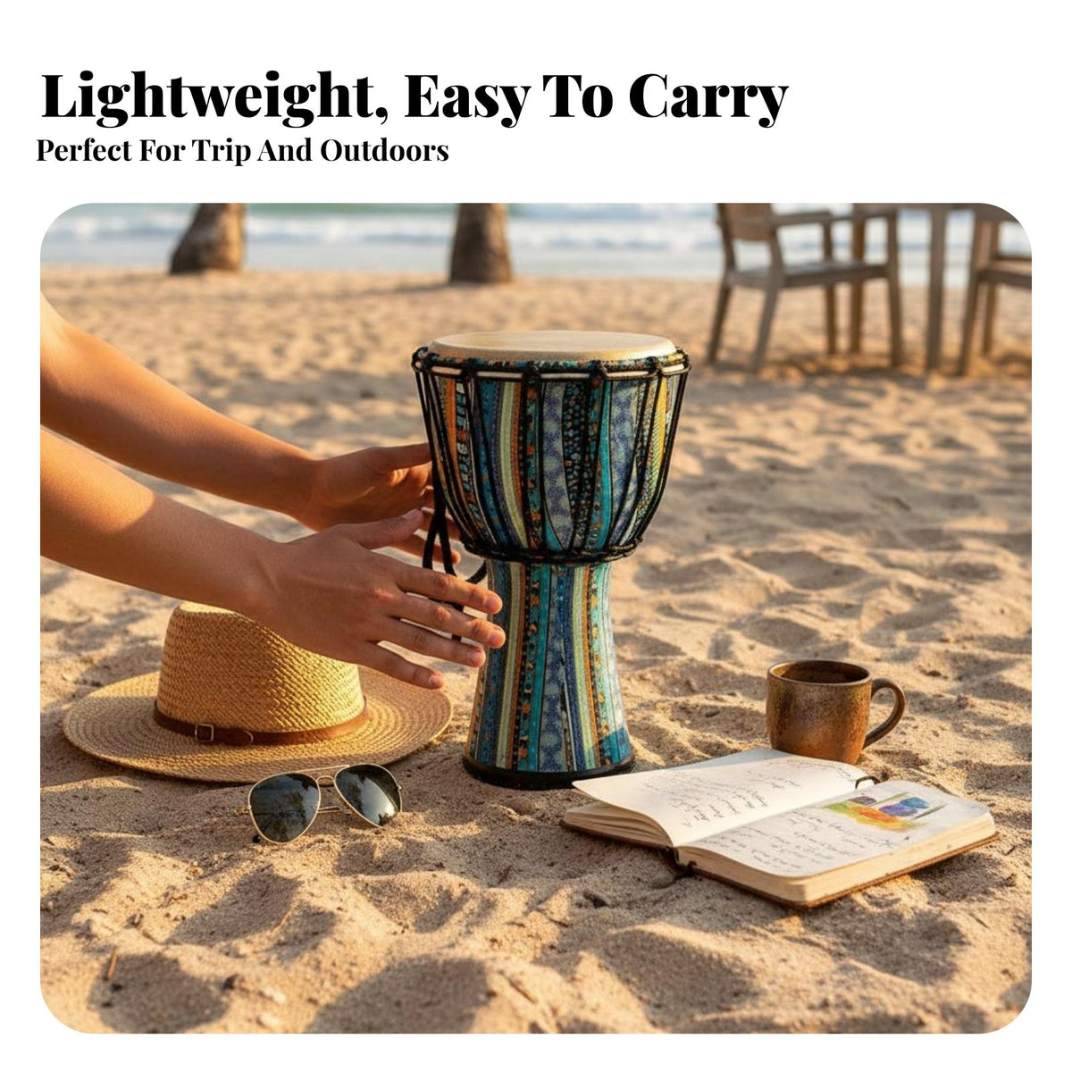 Lightweight Djembe Portable Rope-Tuned Djembe Beginner Friendly African Drum Rich Resonant Sound for Children, Beginners, Music Education, Jam Sessions, Live Performance, Outdoor Gathegaskets