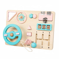 Early Education Child-Centered Driving Simulator Hands-On Learning Wooden Steering Wheel Toy Develops Fine Movement Skills for Preschoolers, Toddlers, Travel