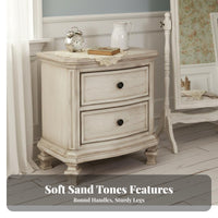 French Country design off-white Distressed Bedside Cabinet high-quality Wood Distressed off-white Nightstand Vintage Design Bedroom Furnishing Rustic Look for Adults, Homeowners, Interior Designers, Guest Room, Hallway