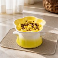 Ceramic Flower Pet Bowl Elevated Slow Feeder for Cats and Dogs Anti-Vomit Anti-Choke