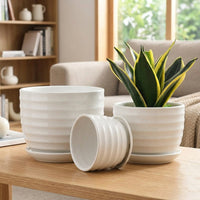 Plant Pots for House Plants and Indoor Plants, Set of 3 Ceramic Pots with Saucers, Decorative Flower Pots for Snake Plant, Great Gifts for Mom