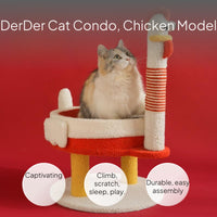 Cat Tree with Scratching Post & Bed, Cartoon Chicken Design