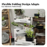 Foldable 3-Tier Extendable Planter Stand Space-Saving 3-Tier Ladder Stand Vintage Design Flower Rack Multi-Functional for Gardeners, Home Decorators, Homeowners, Balcony, Living Room, Indoor, Outdoor