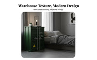 Manufacturing-inspired design Shipping Container Nightstand Distressed Finish Shipping Container End Table Retro Design Storage Cabinet long-lasting Construction for Apartment Dwellers, Homeowners, Bedroom, Living Room, Office, Garage