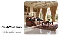 Ornate Carved Sofa Set European design Lounge Suite Genuine Leather Upholstery Household Furniture for Families, Villa, Living Room, Home leisure