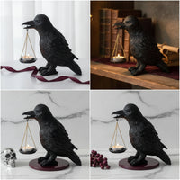 Resin Candle Holder with Hanging Tray Sculpted Raven Candle Holder Witchy Bird Sculpture Macabre for Bookshelf