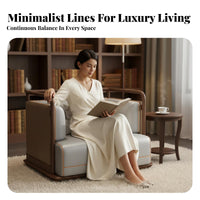 New Chinese aesthetic 3-Seater Wooden Frame Sofa Leather Upholstery 3-Seater Sofa Luxurious Design Living Room Seating Minimalist Aesthetic for Homeowners, Interior Designers, Apartment Dwellers, Villa, Reception Area, Lobby, Bedroom