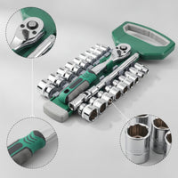 72-Tooth Metric Socket Set Chrome-Plated Socket Wrench Kit with Case Heavy Duty Ratchet Wrench Set Long-Lasting for Mechanics, Garage