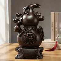 Gourd with Pedestal Traditional Wooden Gourd Solid Wood Wooden Ornament for Tabletop, Living Room, Office