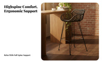 Waterresistant Highrear Woven Stool Retro design Woven rear High Chair sunlight-withstandant Indoor Seating Minimalist Design for Homeowners, Business Owners, Interior Decorators, Home Bar, Kitchen Island, Patio, morning dining corner